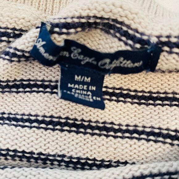 AMERICAN EAGLE Striped Knit Cream & Navy Sweater - Picture 7 of 8